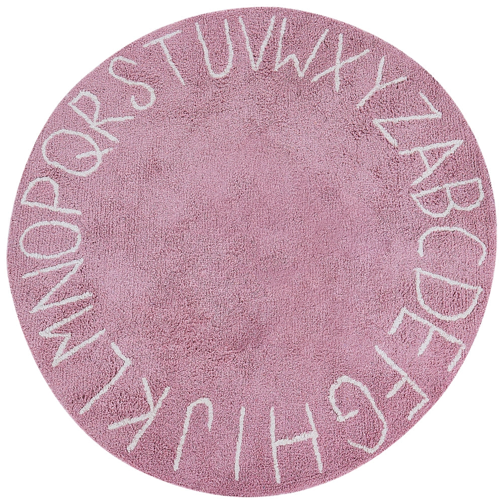 Tappeto Rosa Cotone ø 120 cm Rotondo fatto a mano con alfabeto stile Boho Soggiorno Bambini Camera dei bambini