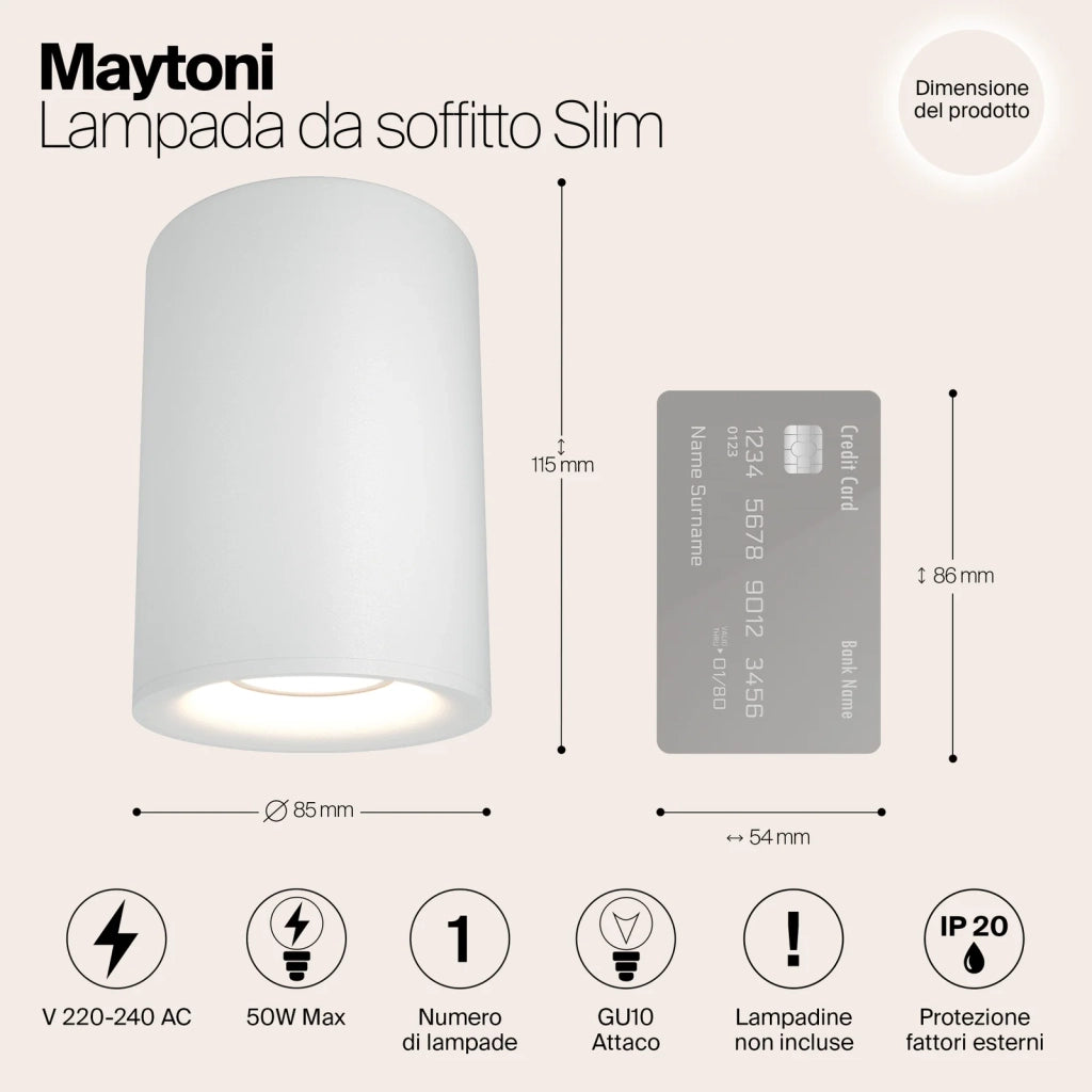 Maytoni Lampada da soffitto Slim 1 luce GU10 bianco alluminio