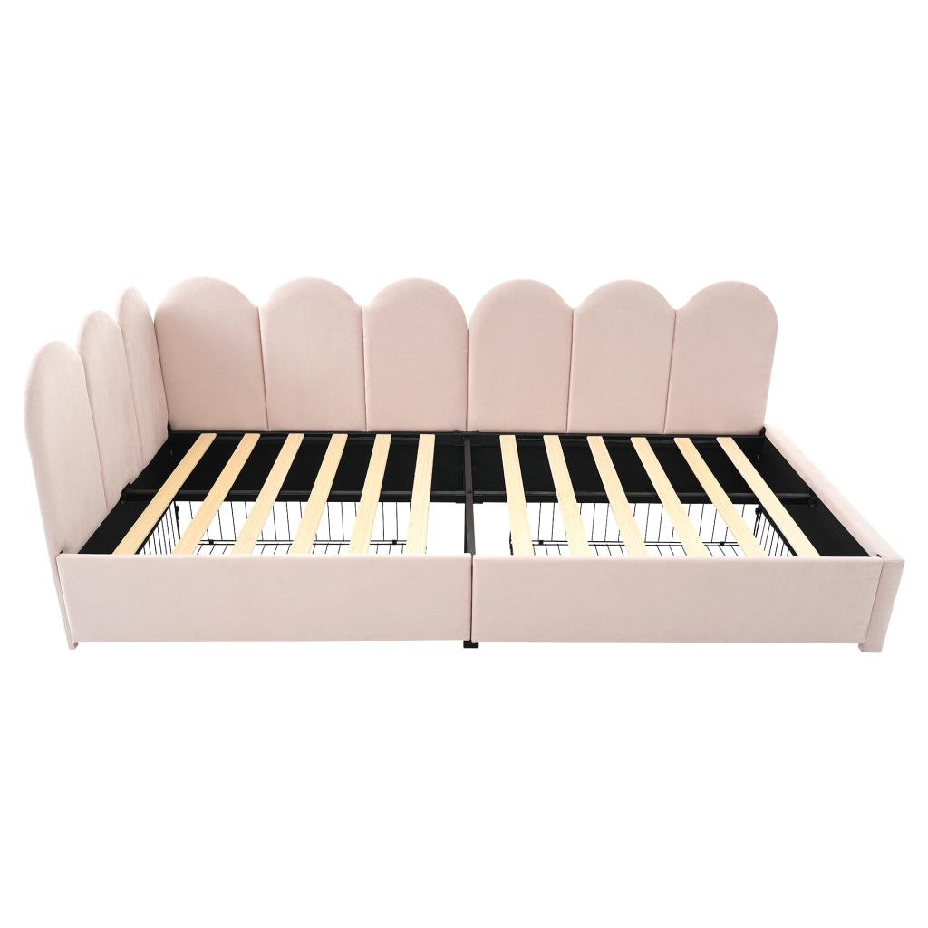Letto daybed 90x200 cm con 2 cassetti in velluto rosa