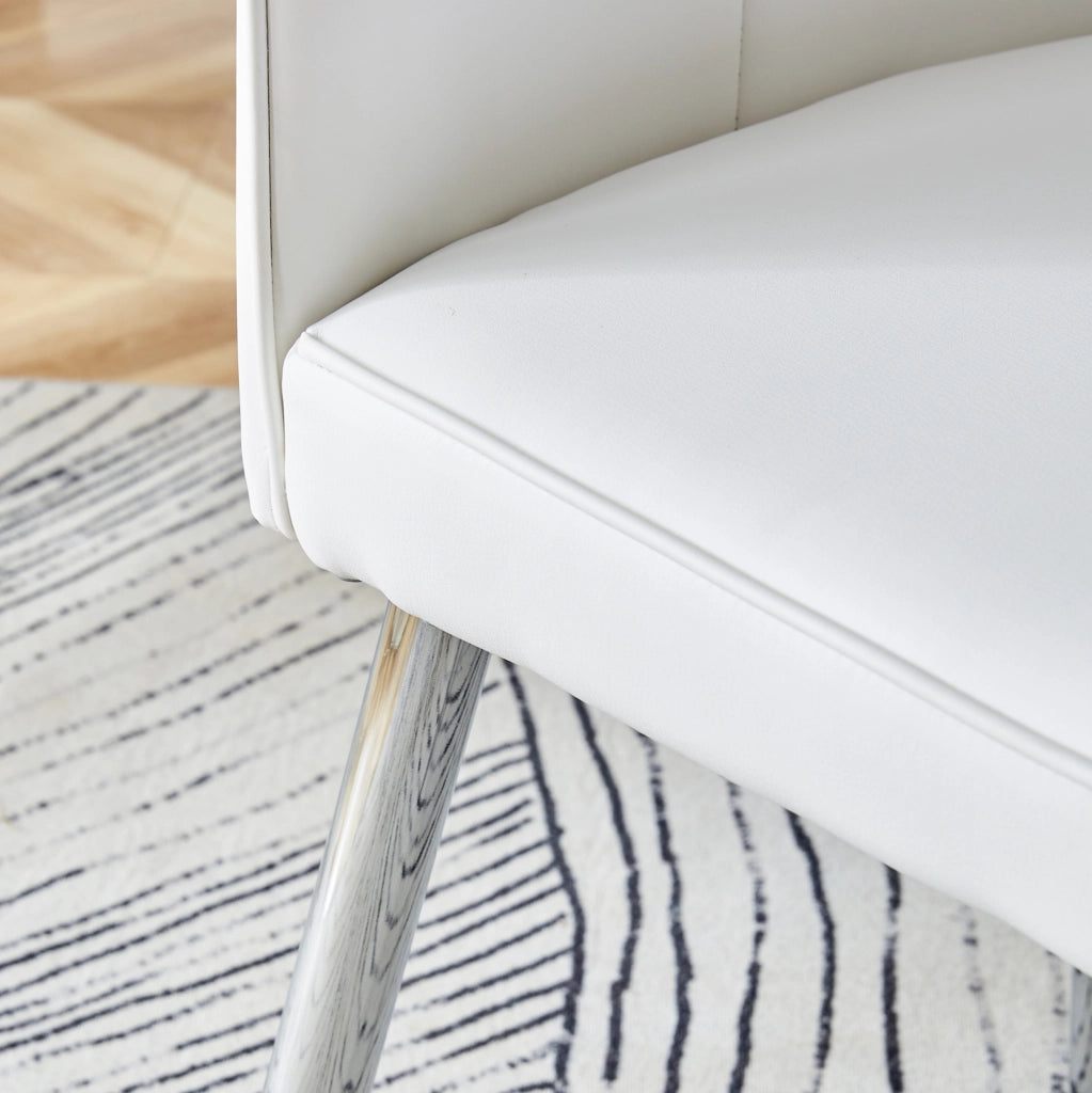 Set di 2 sedie da pranzo moderne bianche in PU con gambe metalliche argento, altezza 89 cm