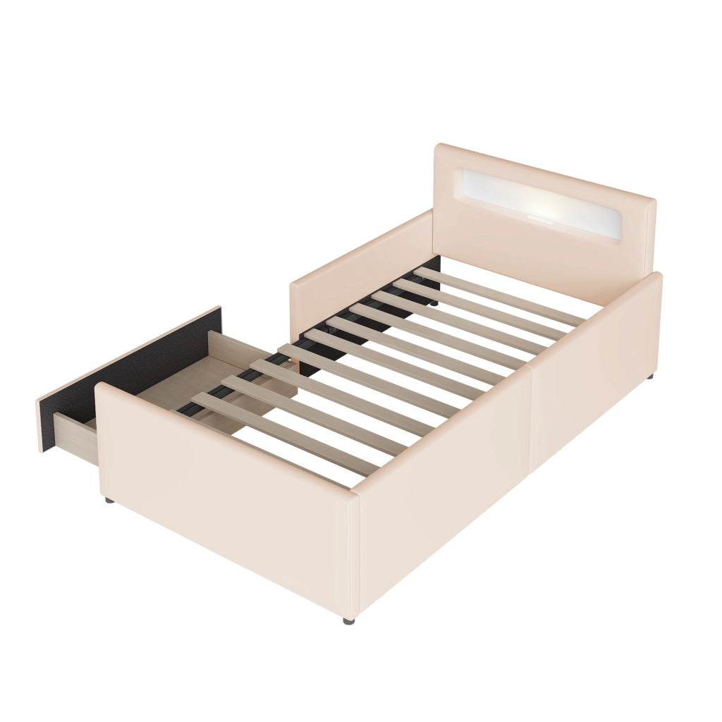 letto imbottito ecopelle beige 90 x 200 cm