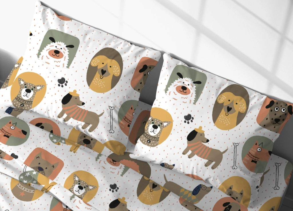 Sacco Copripiumino In 100% Cotone Made Italy Disegno Cani 25GI - Singolo - Cani 25GI