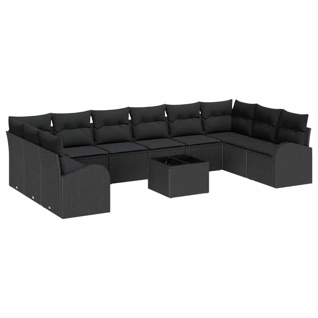 Set Divano da Giardino con cuscino 11 pcs Nero polyrattan