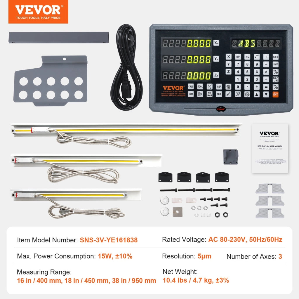 Visualizzatore Digitale DRO 3 Assi con Scale Lineari 400 450 950 mm per Fresa Tornio Officina SNS-3V-YE161838
