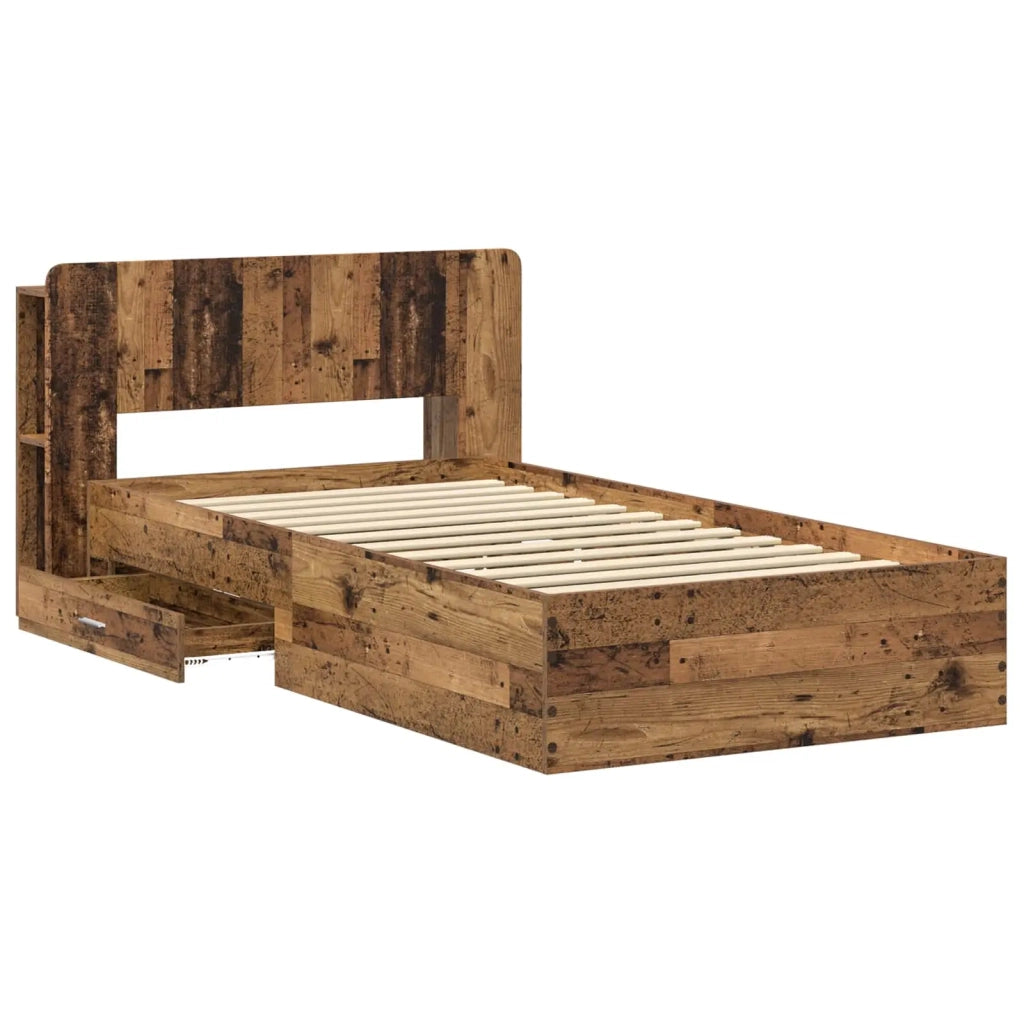 Letto singolo | Letto per adulti | Telaio del letto con storage Legno antico 90 x 190 cm