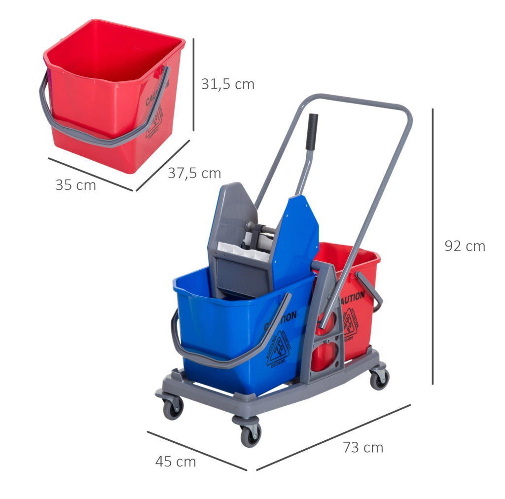 Carrello pulizia con 2 secchi, strizzatore e 4 ruote