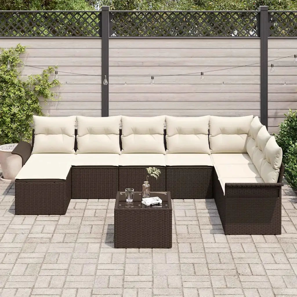 Set Divano da Giardino con cuscino 9 pcs Grigio Poly Rattan