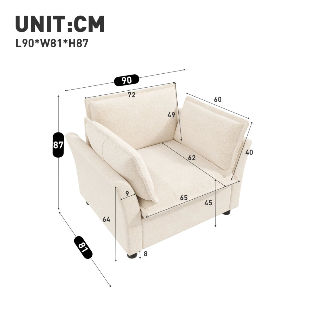 Poltrona relax 1 posto 90x81x87 cm in chenille con cuscini rimovibili; beige
