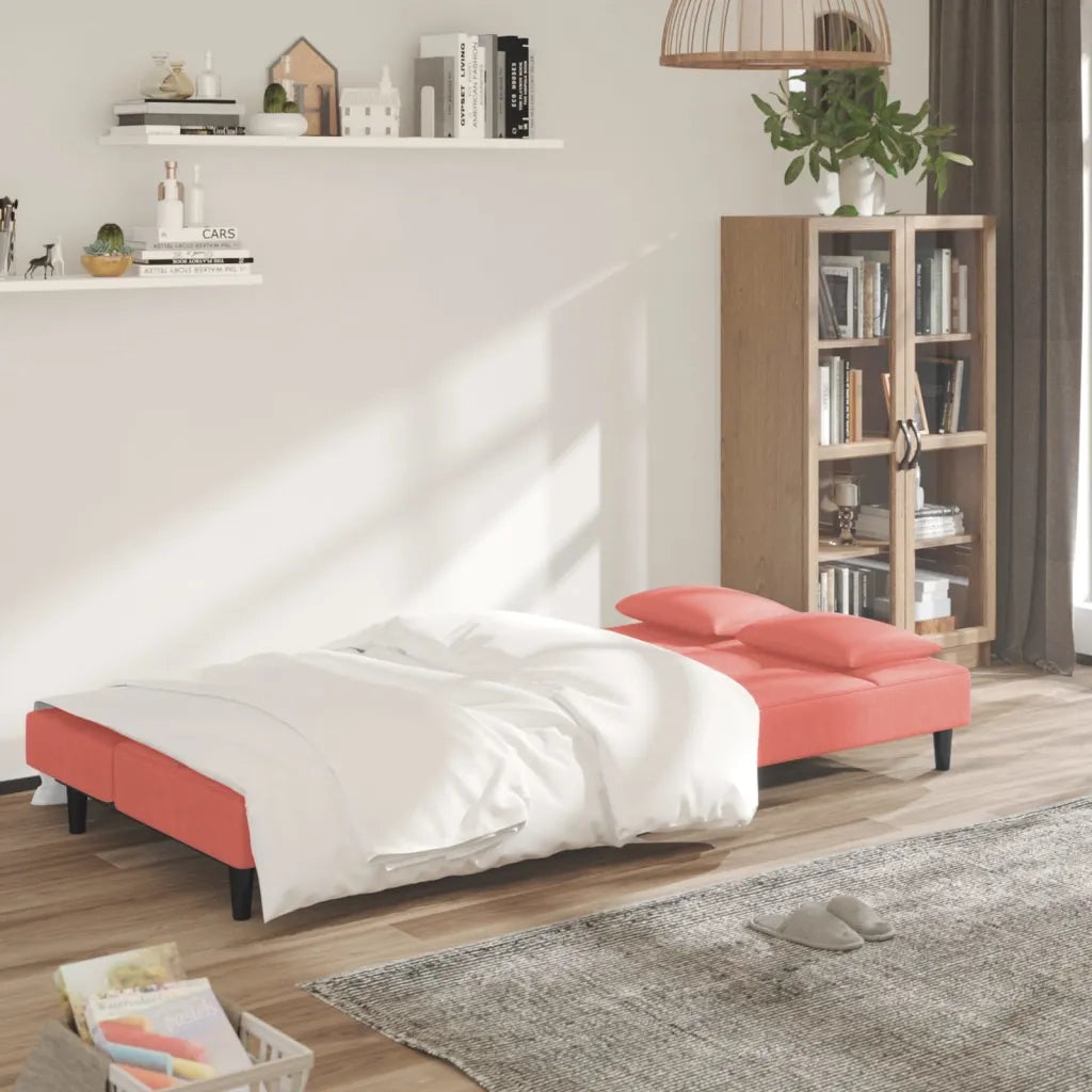Divano Letto a 2 Posti con 2 Cuscini Rosa in Velluto 375810