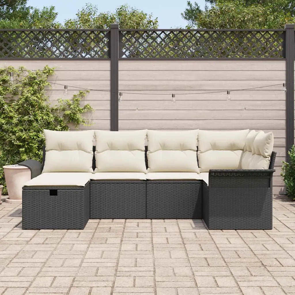 Set Divano da Giardino 6 pcs Nero e Crema polyrattan