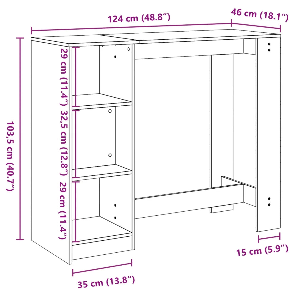 Tavolo Bar con Ripiano Rovere 124x46x103,5 cm Multistrato 854399