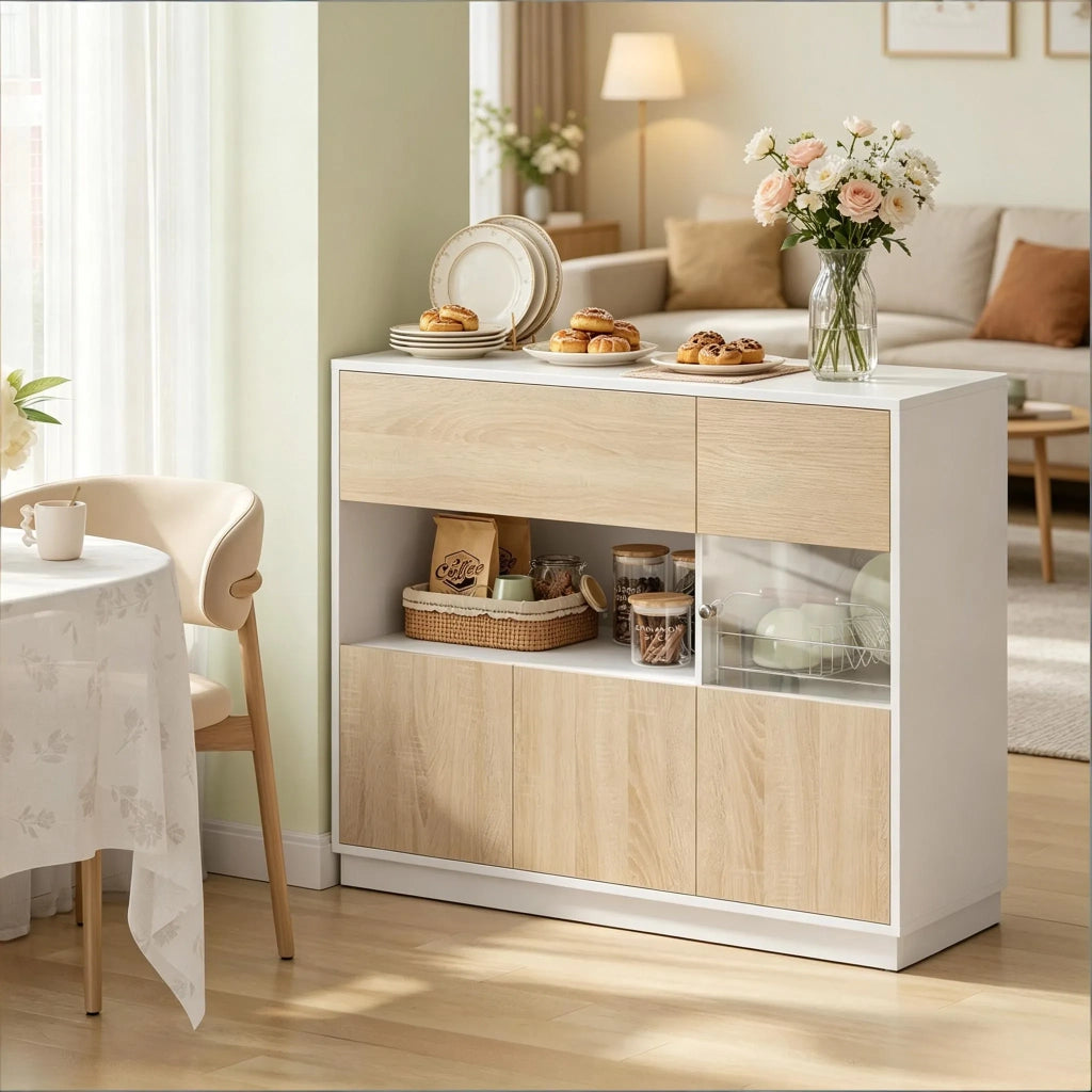 Ampio mobile per ingresso, credenza e armadio portaoggetti, sideboard da cucina