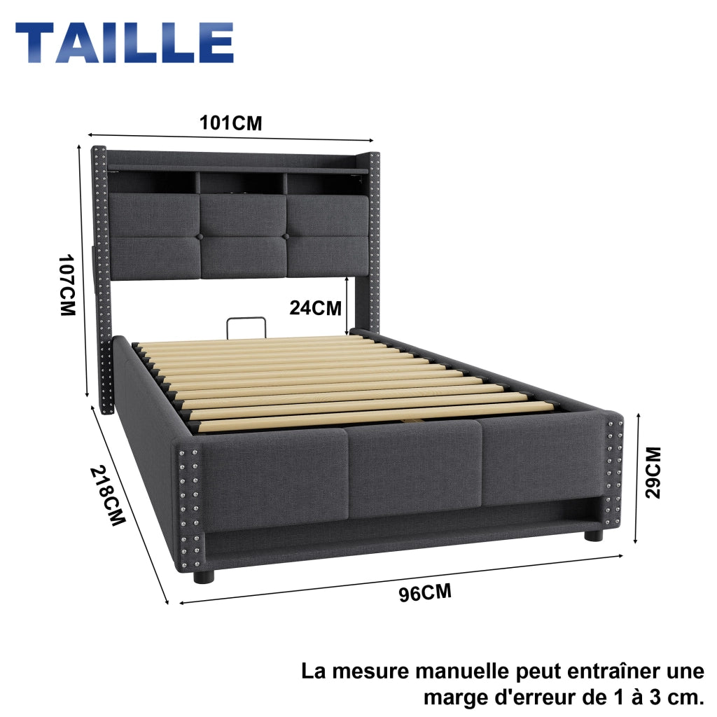 Letto contenitore 90x200 cm, colore grigio