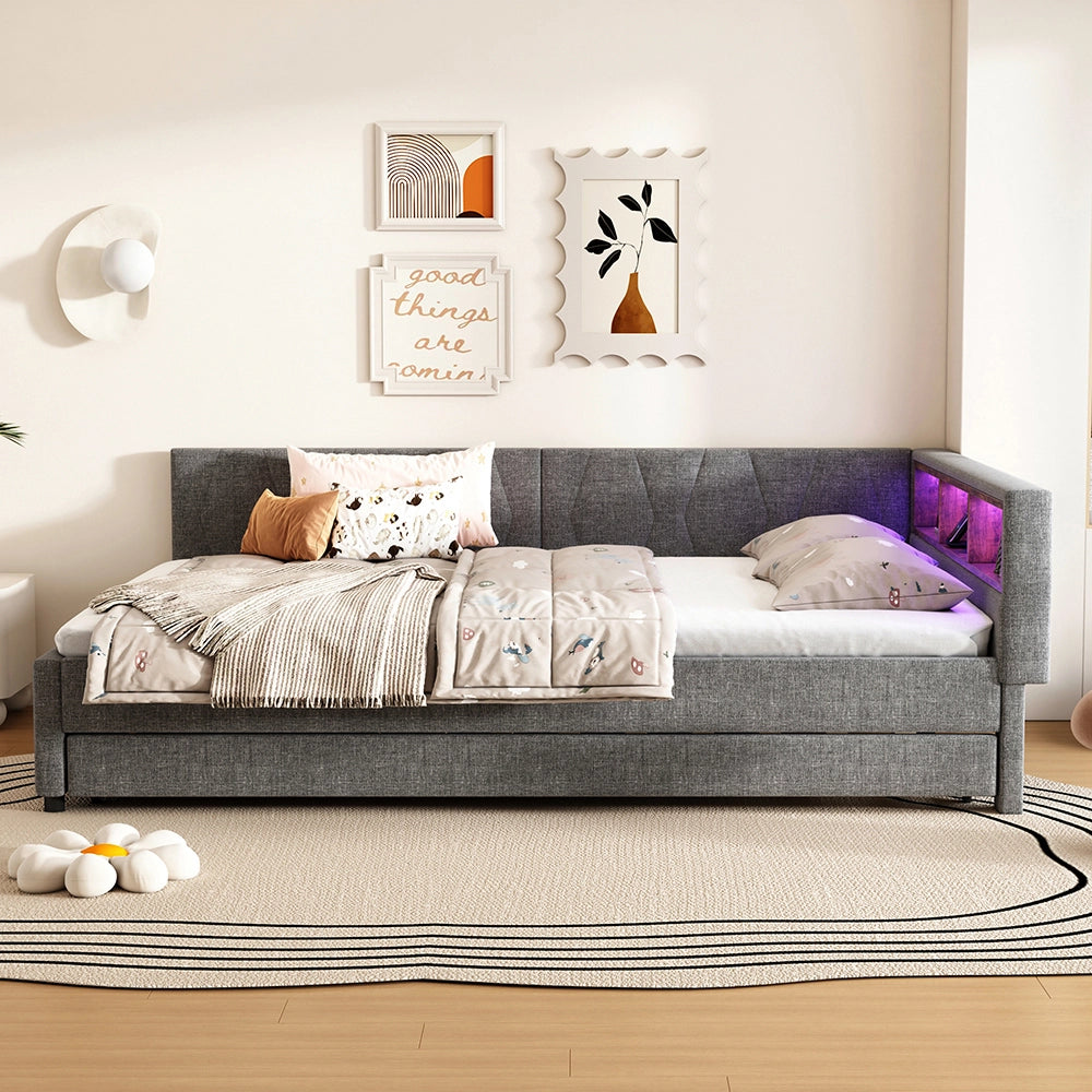 Daybed - Xylo - 140x200 cm LED USB gigogne grigio