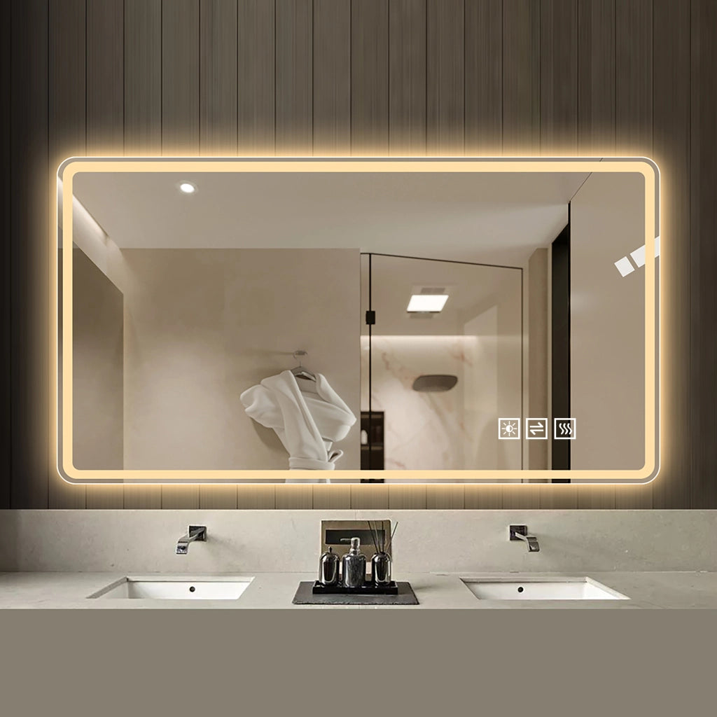 Specchio da bagno LED senza cornice illuminazione frontale e posteriore 3 tonalità dimmerabile IP44 60 × 100 cm