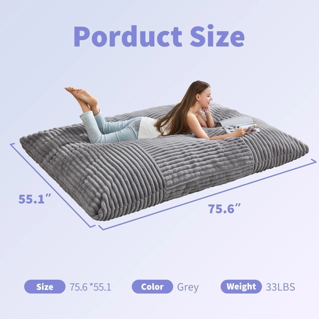 Poltrona pouf convertibile con funzione letto e divano in velluto a coste grigio chiaro