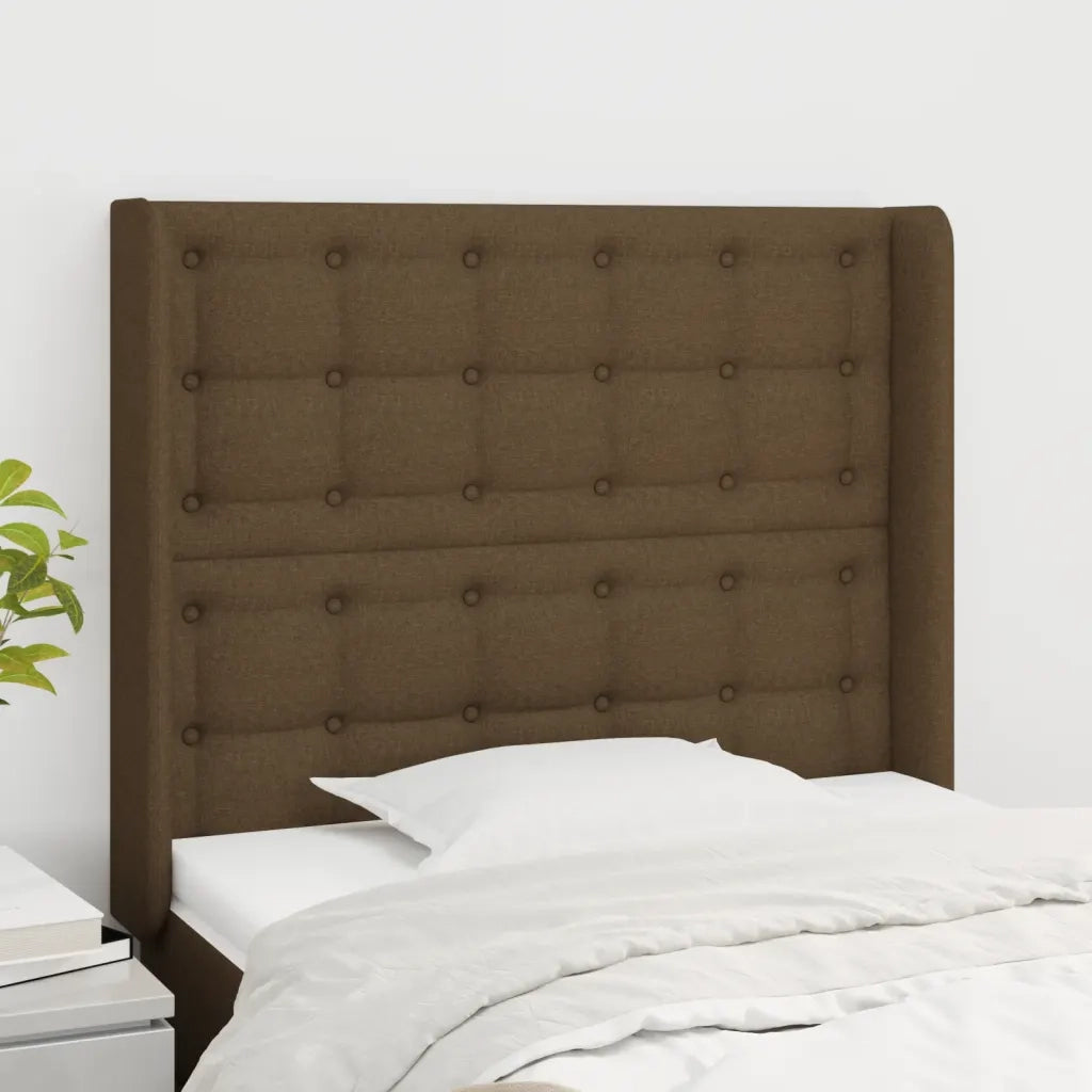 Testiera ad Orecchio-Testata con Orecchie Marrone Scuro 93x16x118/128 cm in Tessuto 510183