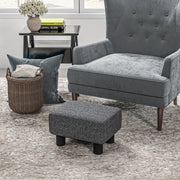 Pouf rettangolare imbottito in tessuto effetto lino grigio scuro