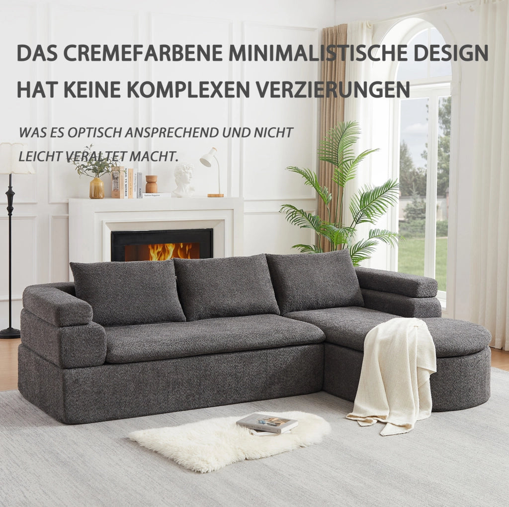 DIVANO con Chaise Longue in Ciniglia Grigio Antracite
