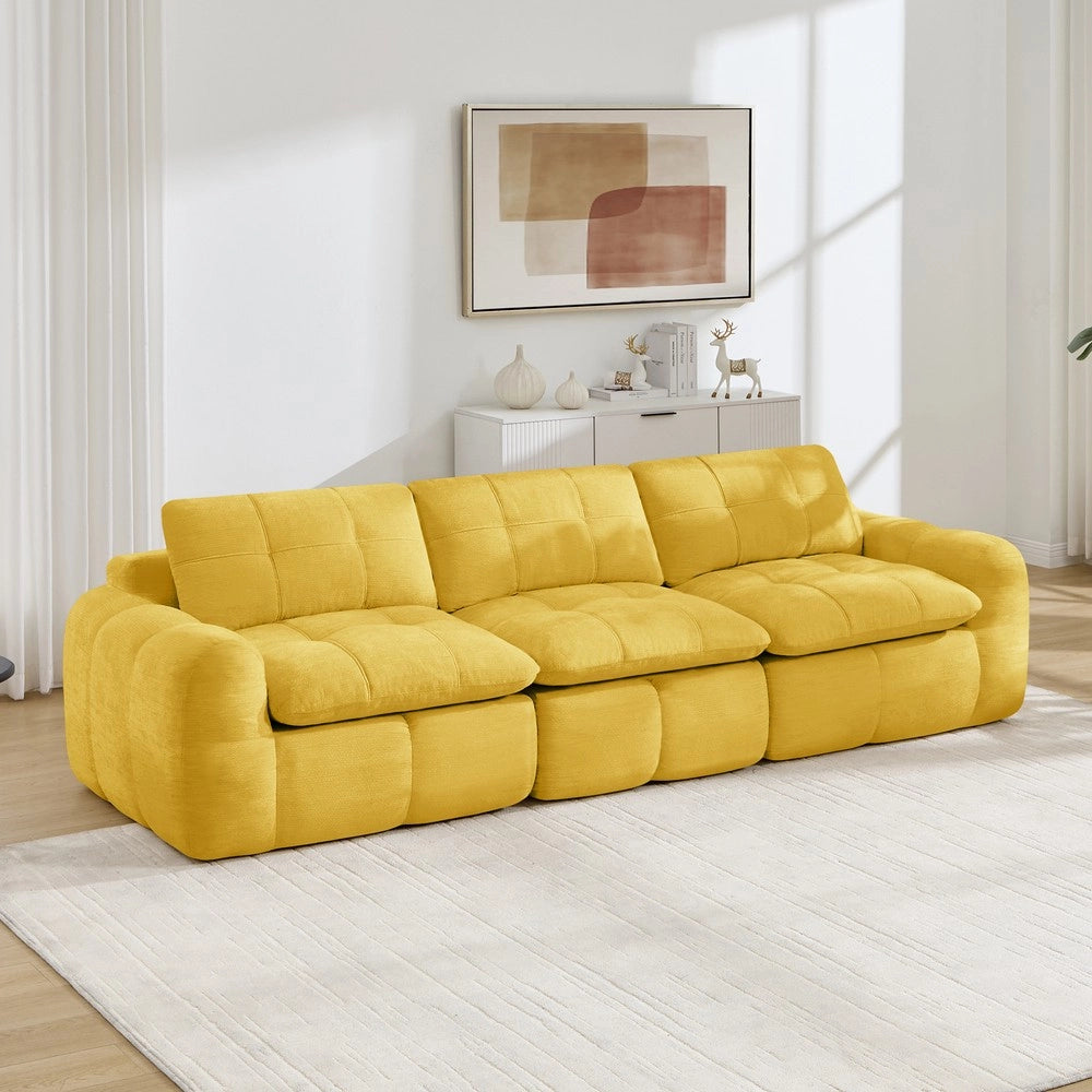 Divano 3 posti ¨C Minimal ¨C Giallo, tessuto chenille imbottito con cuscini