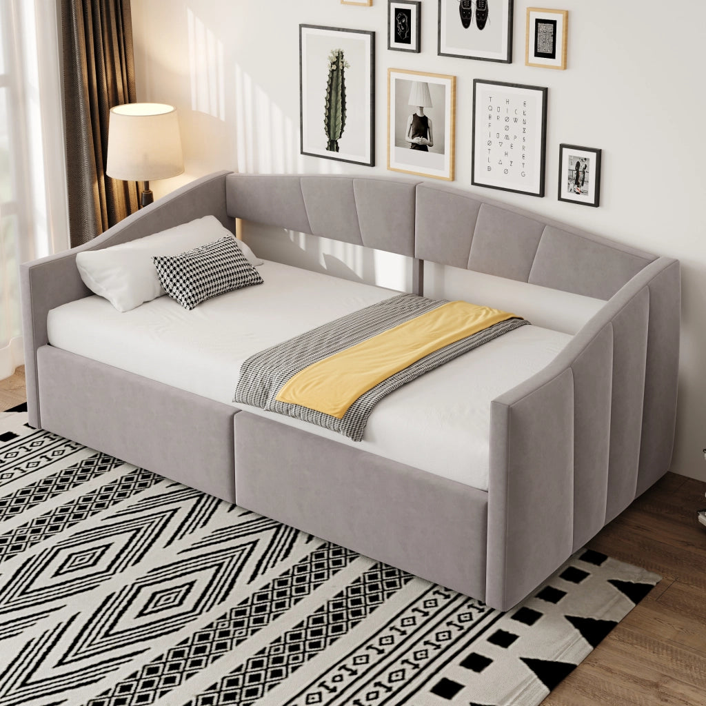 Letto singolo imbottito 90 ¡Á 200 cm con contenitore idraulico rete a doghe in velluto grigio chiaro con braccioli