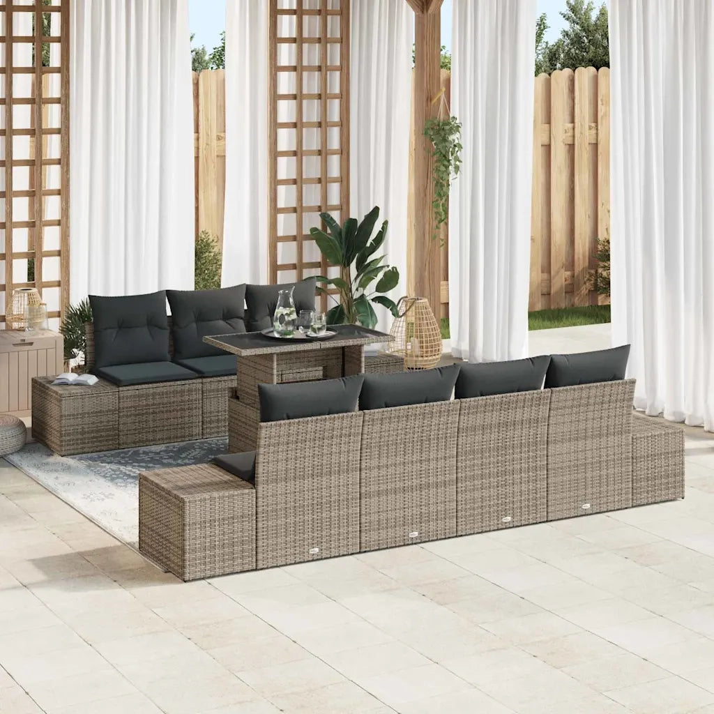 Set di divani con cuscino 8 pcs Grigio polyrattan
