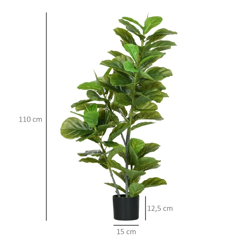Ficus artificiale 15x15x110 cm in plastica verde con vaso per soggiorno