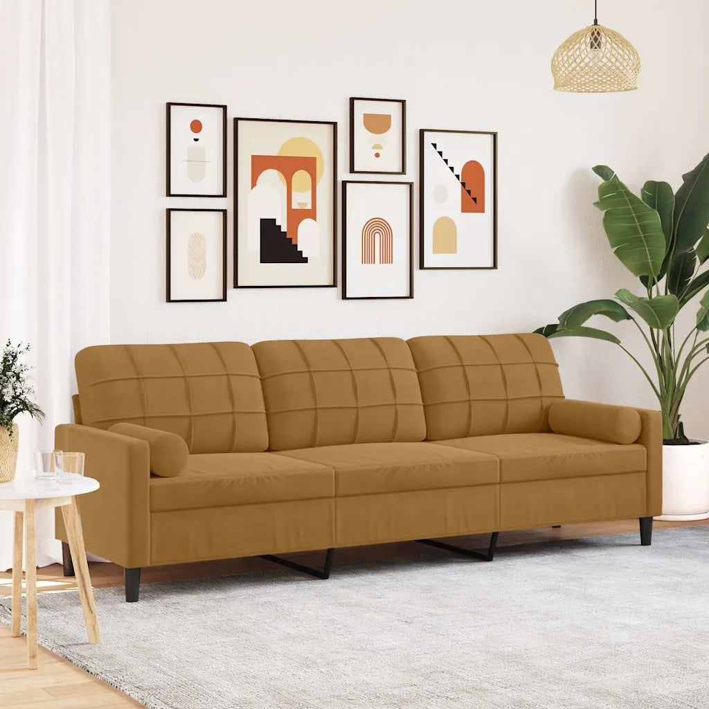 Divano a 3 Posti con Cuscini Marrone 210 cm in Velluto 3278246