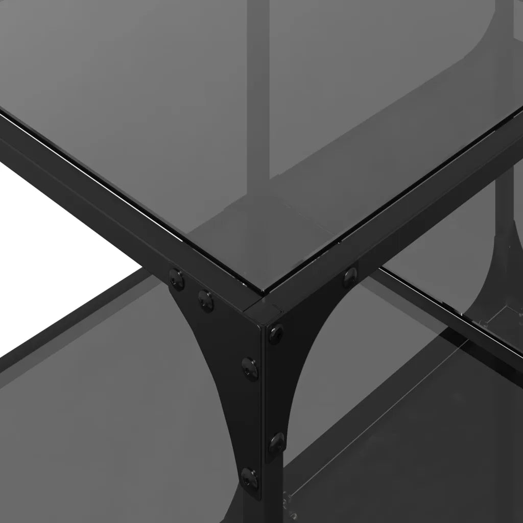 Tavolino con Piano in Vetro Nero 78,5x40x40 cm Acciaio 845977
