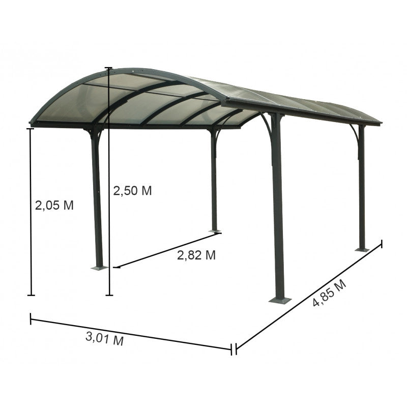 Tettoia per auto da giardino in alluminio 485x301 cm – copertura auto carport con tetto policarbonato 6 mm – grigio antracite – CAR3048ALRPT Foresta