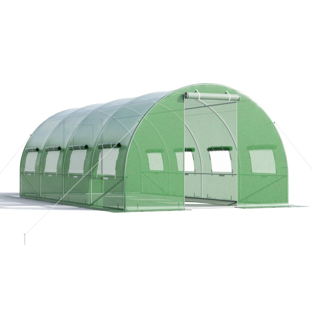 Serra per piante da giardino con 10 finestre avvolgibili 2 porte con cerniera, Serra tunnel per orto Verde