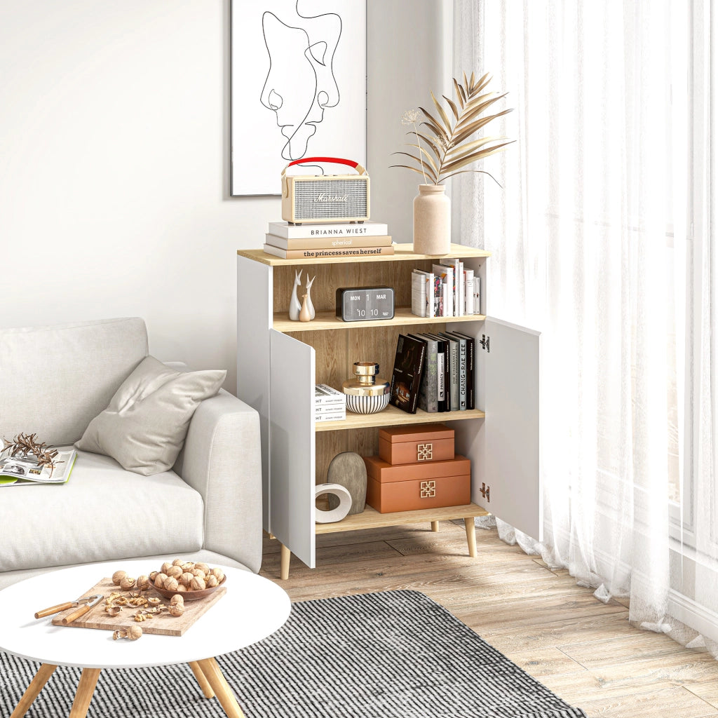 Mobile contenitore scandinavo ¨C Xylo ¨C 2 ante con ripiano interno bianco e legno