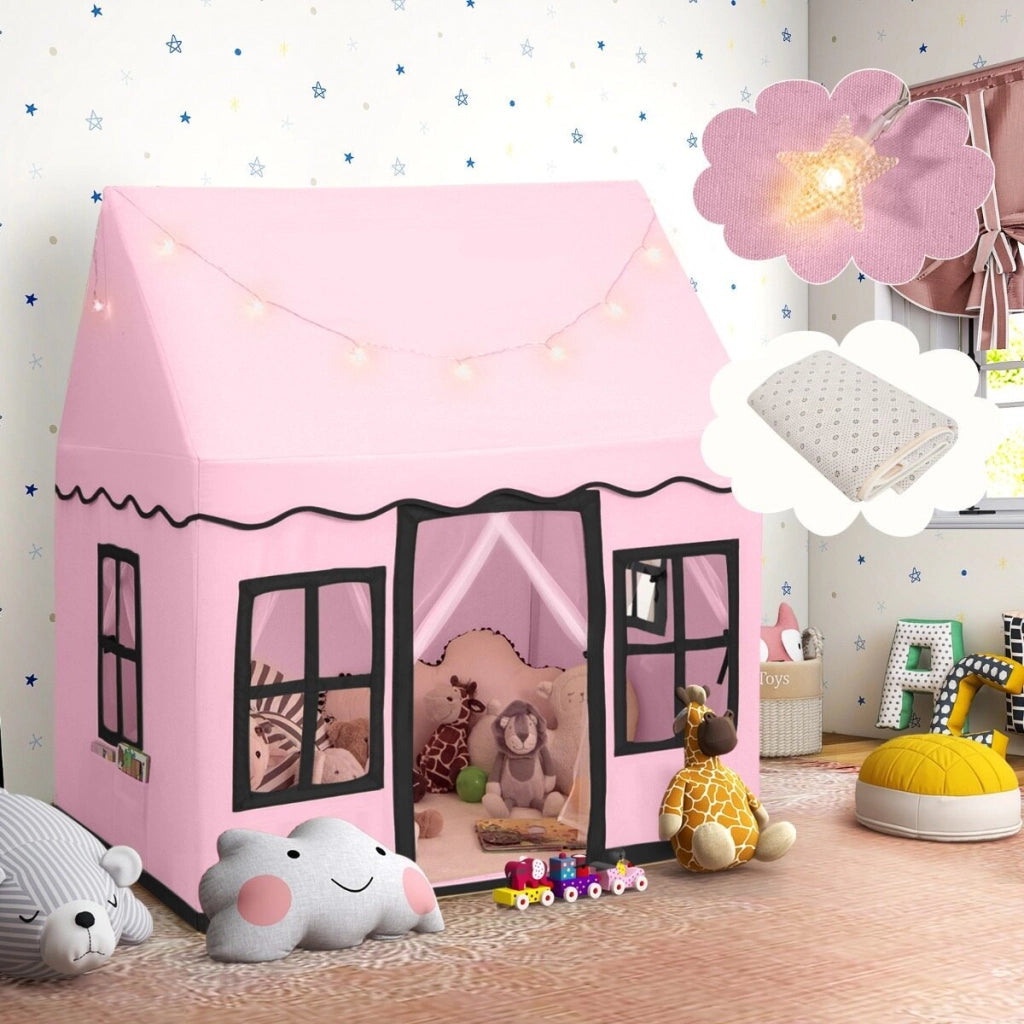 Tenda da gioco per bambini e set con tavolo e 2 sedie per bambini, Casetta per interni ed esterni e set con tavolo e 2 sedie Rosa