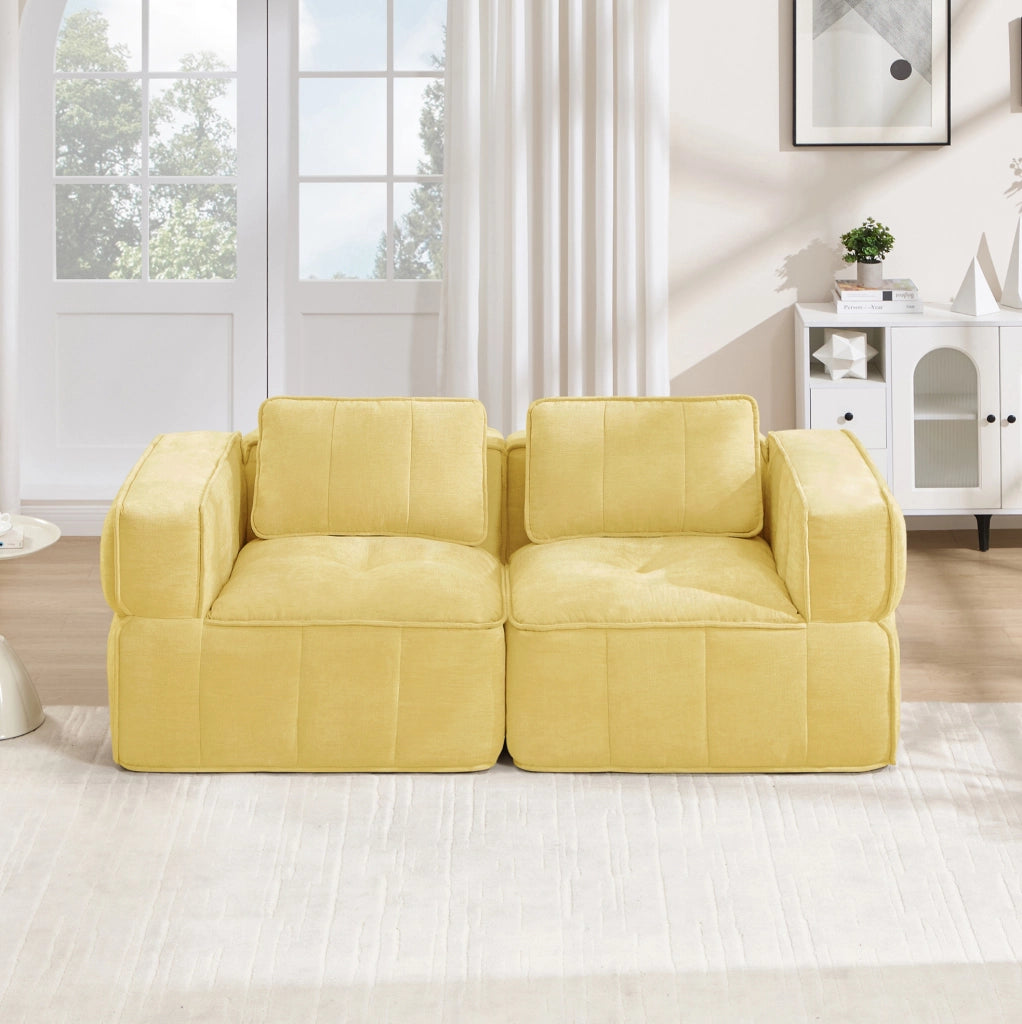 Divano a due posti moderno modulare in poliestere giallo, 198x93x67 cm, senza struttura, schiuma ad alta densità 32D