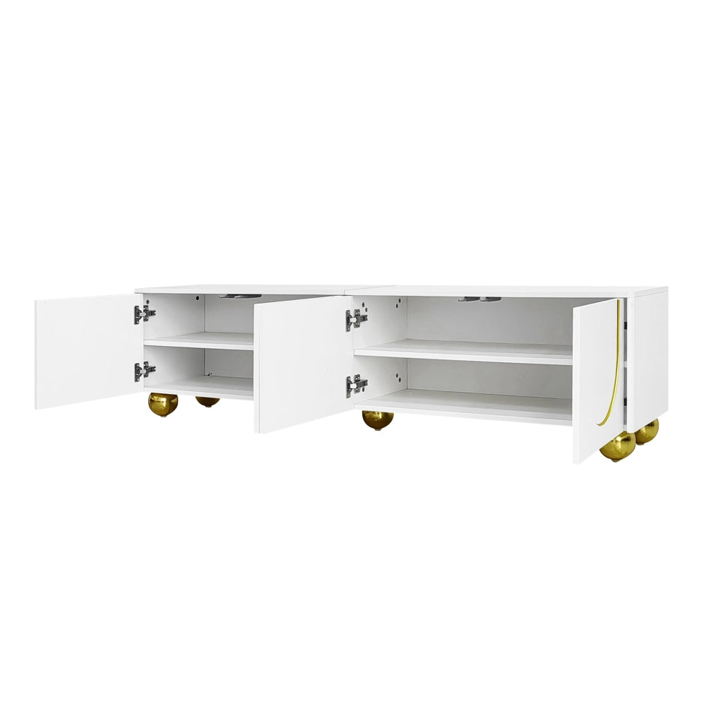 Mobile porta TV con 4 ante push-to-open e cerniere ammortizzate in truciolato bianco e oro 170 × 38 × 44 cm