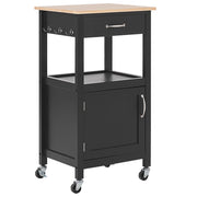 Carrello da cucina Piano in legno Nero e chiaro 60 x 48 x 91 cm Armadio portasciugamani 1 cassetto per posate rotelle
