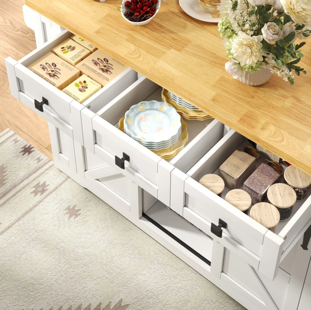 Isola da cucina mobile in MDF con ripiano pieghevole, 130×50(80)×87 cm, con ruote e prese integrate
