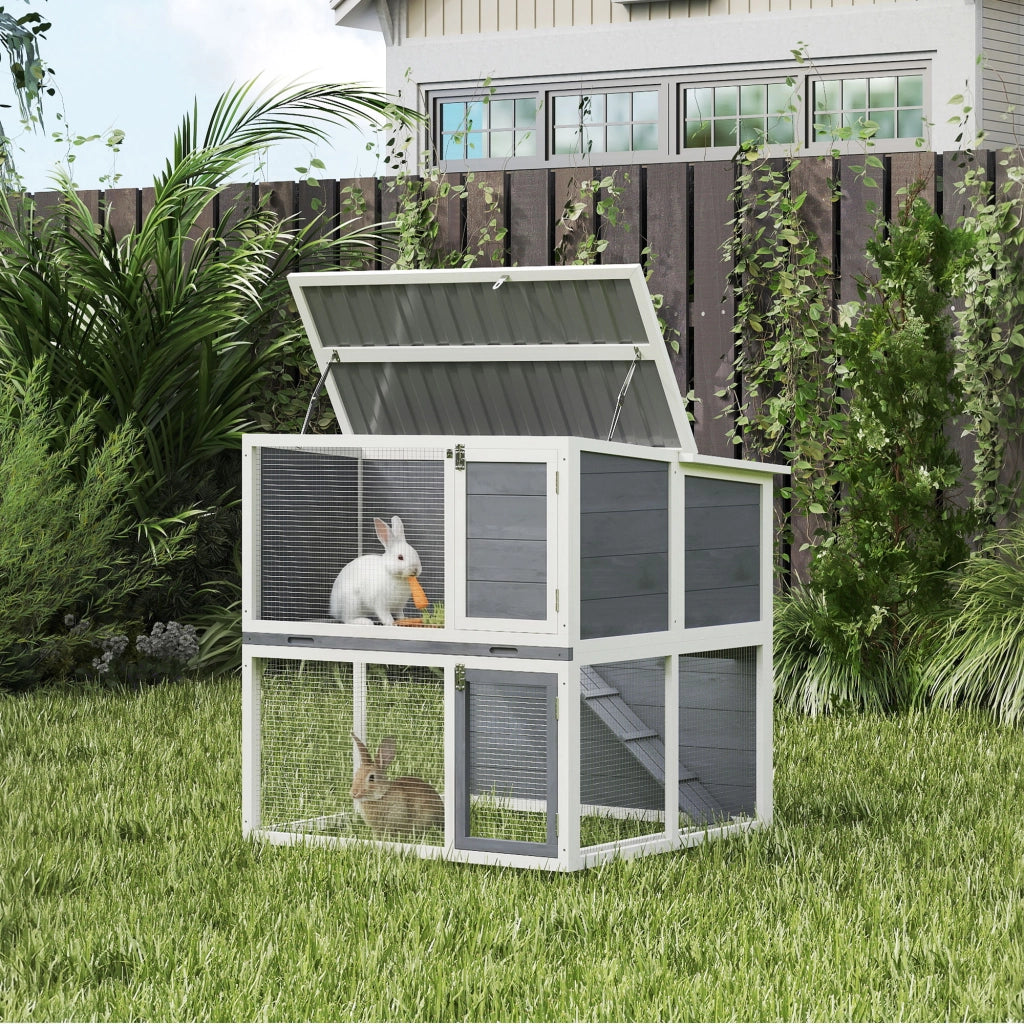 Gabbia per conigli esterna a 2 piani ¨C zephmum ¨C 98x95x102.5cm grigio