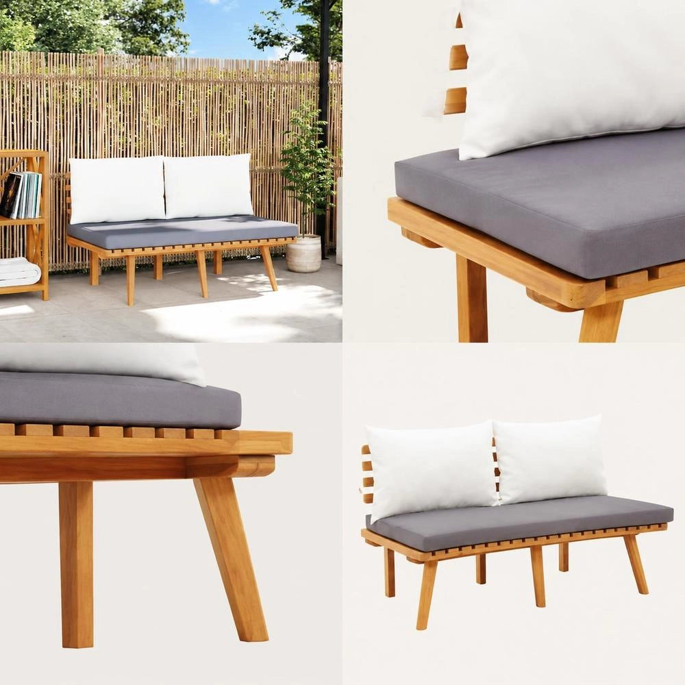 Garden Bench With Cushions, 115 Cm, Solid Acacia Wood