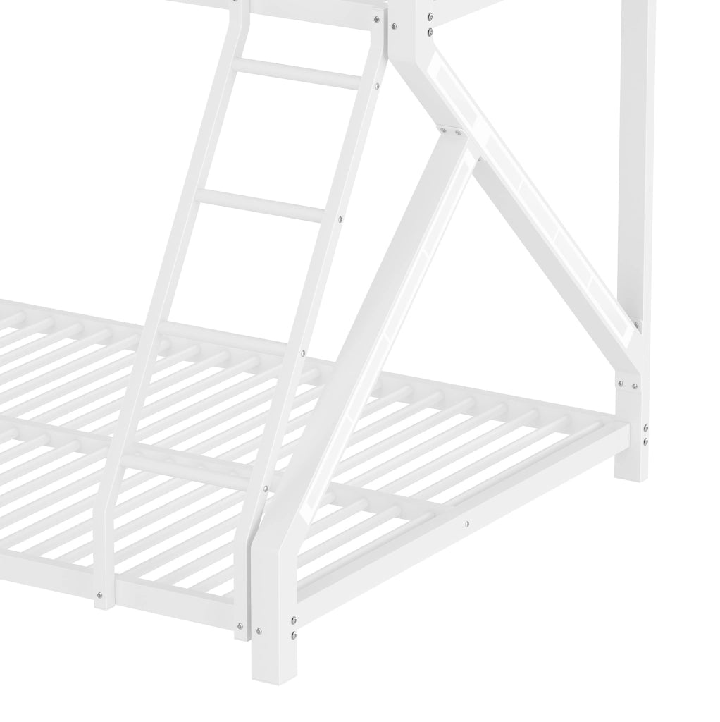 Letto a Castello in Ferro 90x200 cm e 140x200 cm con Striscia LED, Corrimano di Sicurezza e Scala, Bianco, Senza Materasso