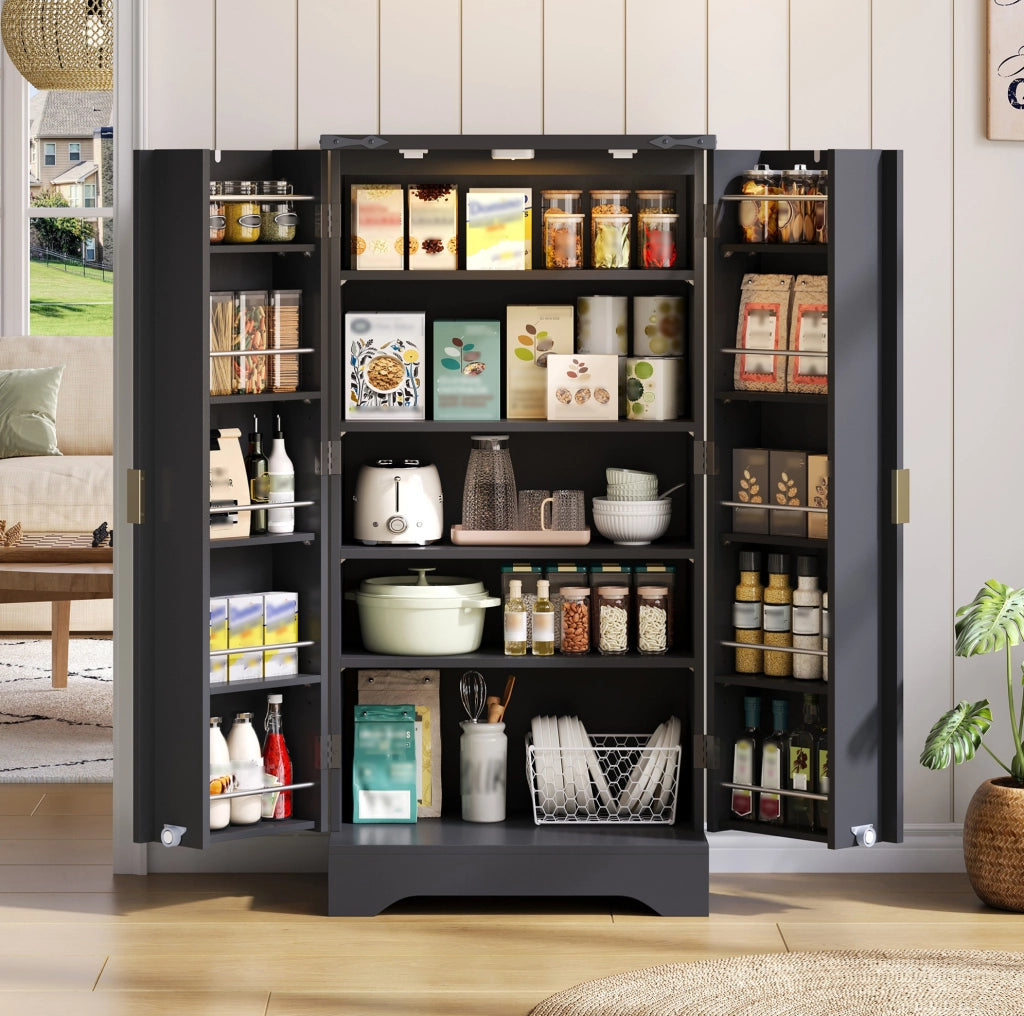 Armadio da cucina 120x60,5x40 cm con LED a sensore in MDF nero