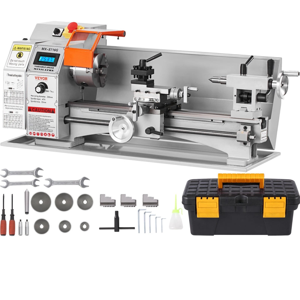 Tornio da banco per metallo MX-S716G motore 800W in ghisa HT200 velocita 150-2500 giri/min mandrino 100mm per officina e fai da te 80 x 34 x 36 cm