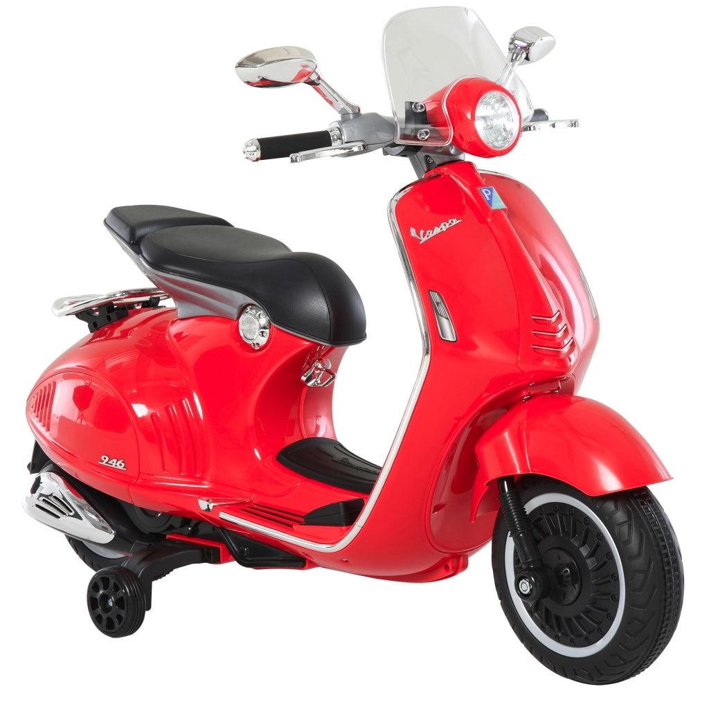 EasyComfort Moto Elettrica per Bambini con Licenza Ufficiale Vespa, 2 Rotelle, Luci e Suoni, 108x49x75 cm, Rossa