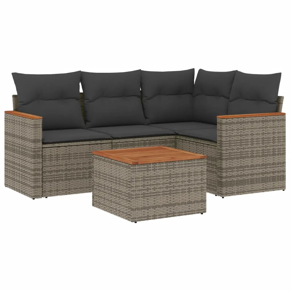 Set Divano da Giardino 5 pz | Set Salotto da Giardino con Cuscini Grigio in Polyrattan