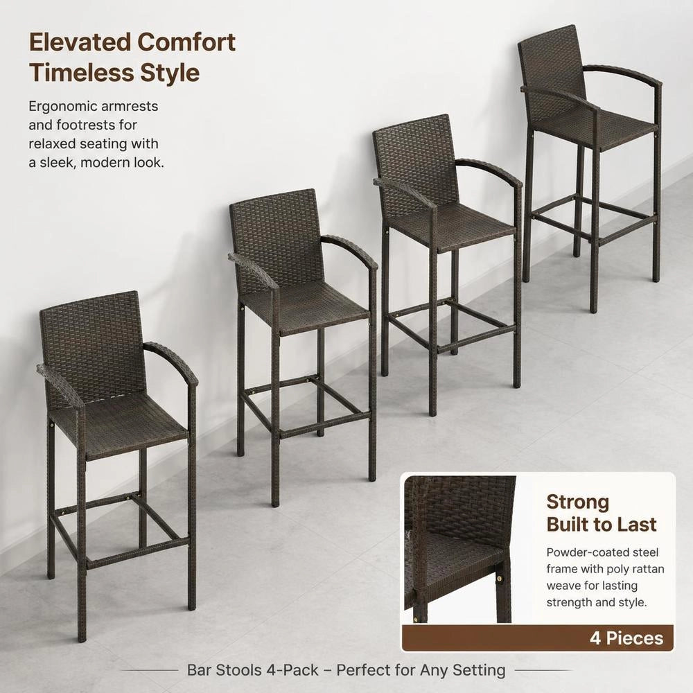 Bar Stools, Set Of 4, Brown Poly Rattan