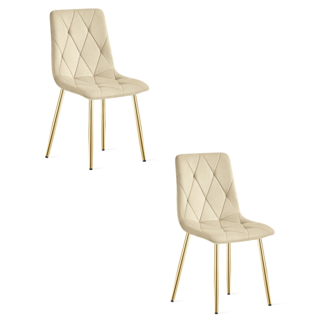 Set di 2 sedie Libra in velluto beige e gambe oro