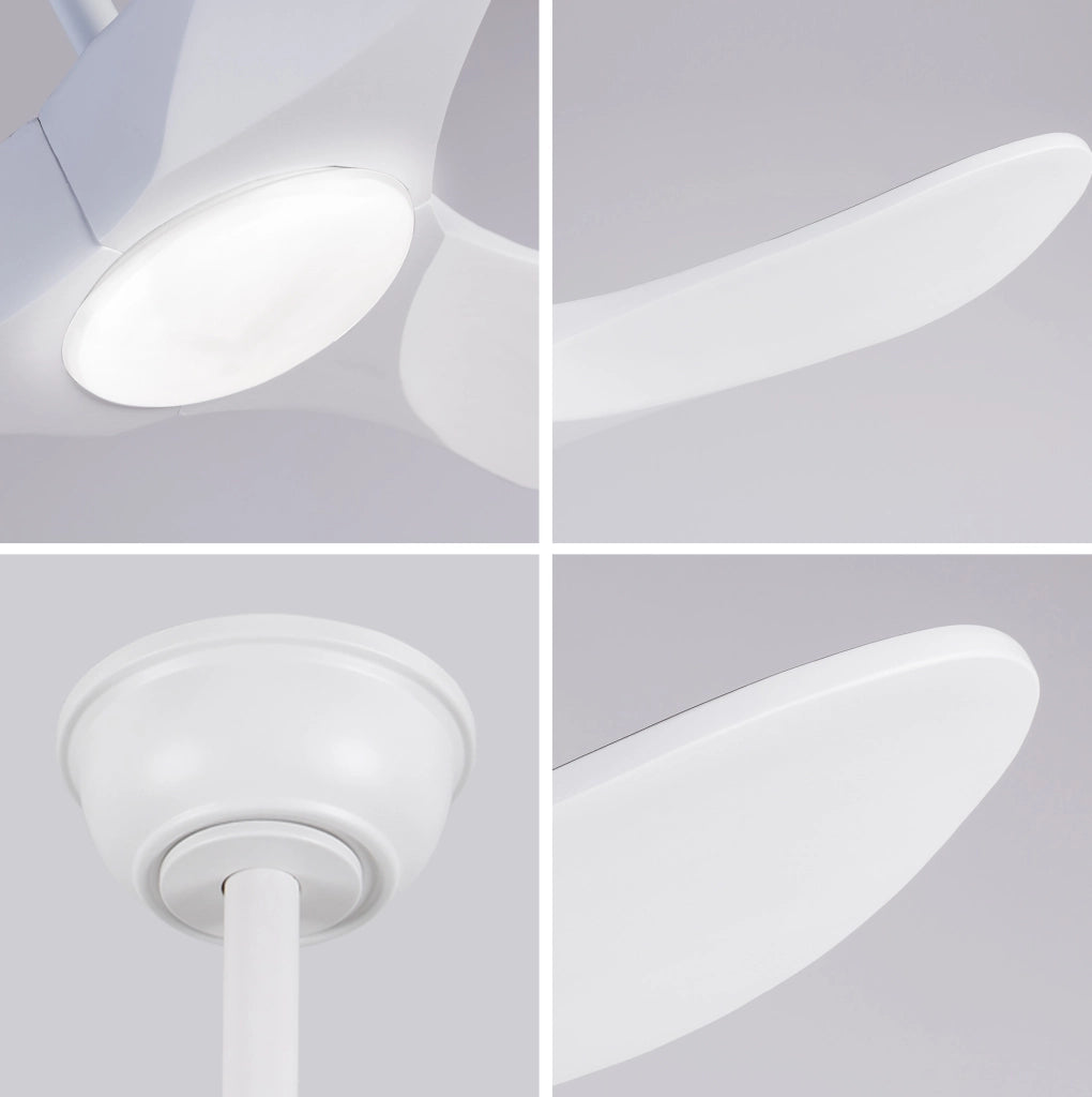Ventilatore da soffitto ULEVR 52" bianco con LED dimmerabile, 3 pale in legno massello e telecomando