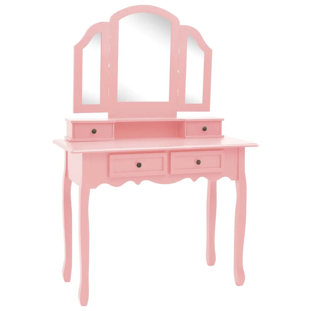 Toeletta | Tavolo da Trucco e Sgabello Rosa 100x40x146cm Legno Paulownia
