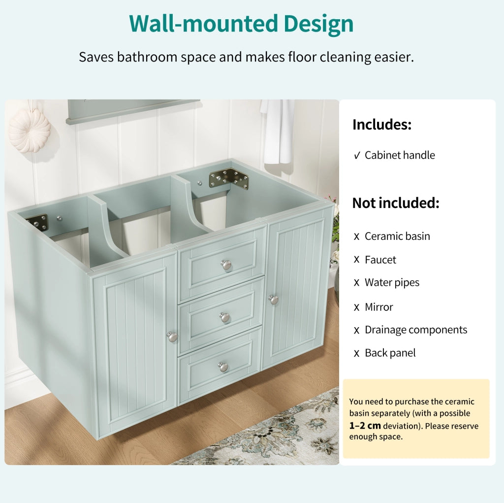 Mobile da bagno sospeso verde con 3 cassetti, 78,5x46x46,8 cm, struttura in MDF e maniglie in metallo