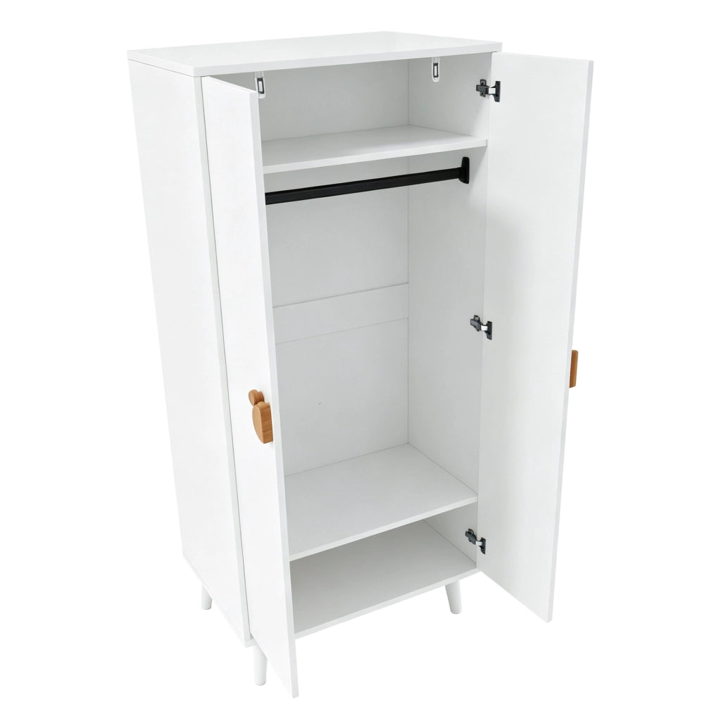 Armadio guardaroba 70x55x170 cm a 2 ante; vano appendiabiti e piedini rialzati; MDF bianco